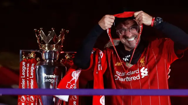 Jurgen Klopp with the Premier League trophy