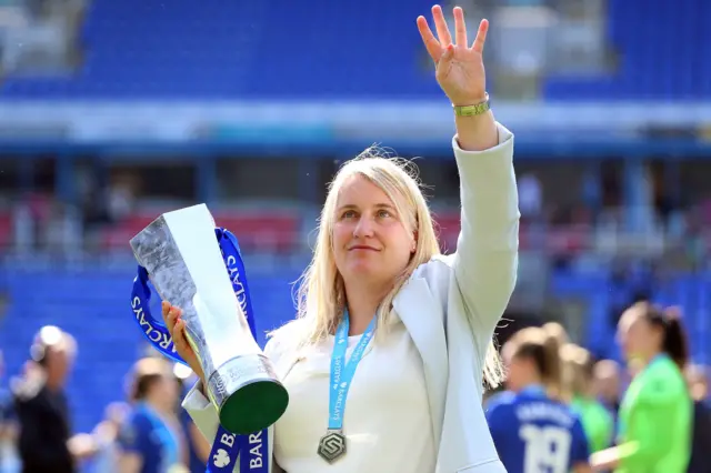 Chelsea manager Emma Hayes with the WSL trophy in 2023