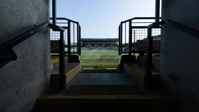 A general view of Starks Park during a cinch Premiership Play-Off Semi-Final second leg match between Raith Rovers and Partick Thistle at Starks Park, on May 17, 2024, in Kirkcaldy, Scotland.