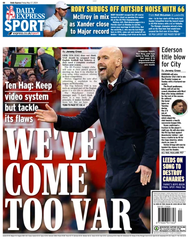 Back page of the Daily Express on 17 May 2024