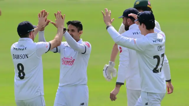 Notts celebrate wicket