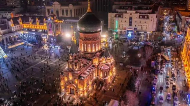 An aerial view of the Saint Sophia Cathedral in Harbin