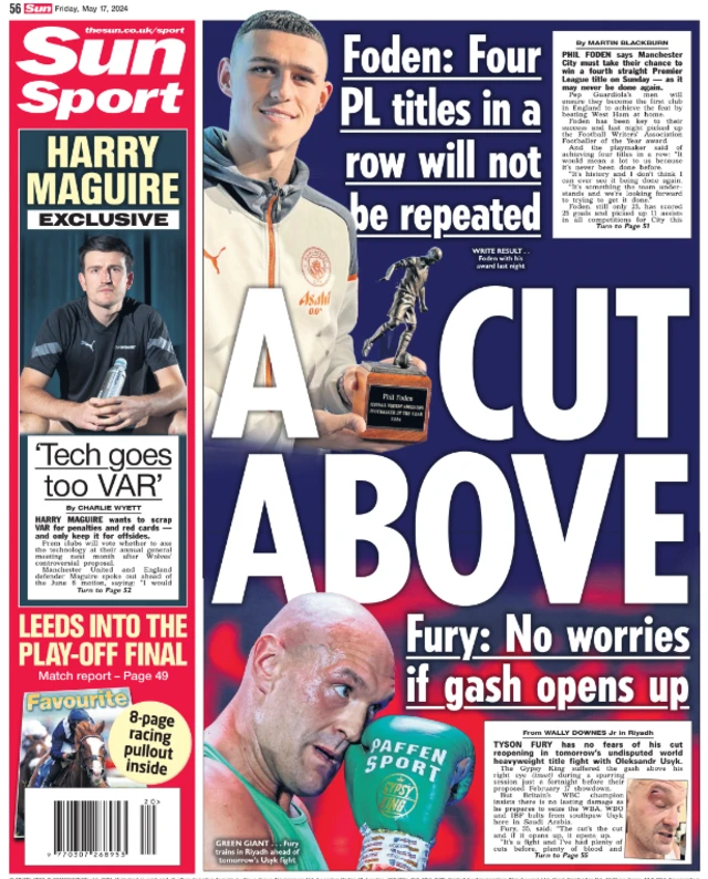 Back page of the Sun on 17 May 2024