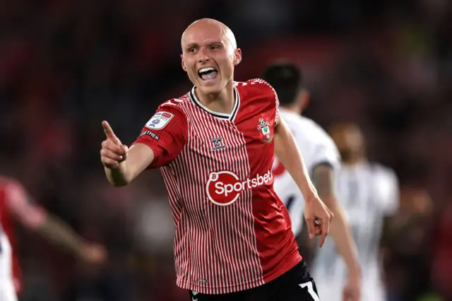 Southampton's Will Smallbone celebrates scoring their side's first goal of the game during the Sky Bet Championship play-off, semi-final, second leg