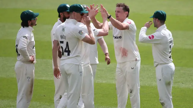 Worcestershire celebrate taking wicket