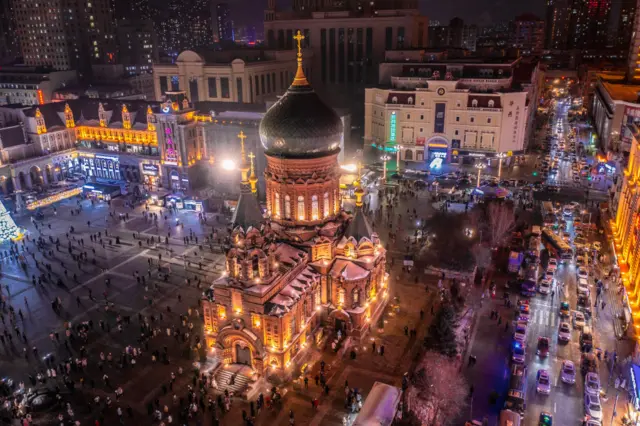 An aerial view of the Saint Sophia Cathedral in Harbin