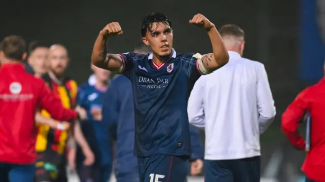 Raith Rovers' Dylan Corr at full time during a cinch Premiership play-off semi-final first leg match between Partick Thistle and Raith Rovers at Wyre Stadium at Firhill, on May 14, 2024, in Glasgow, Scotland.