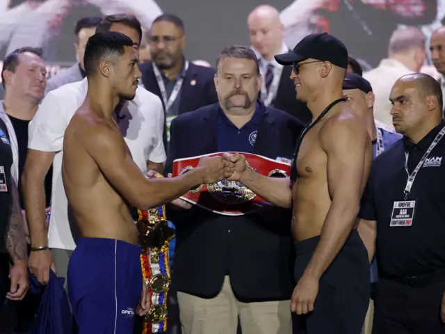 Jai Opetaia and Mairis Briedis fist bump