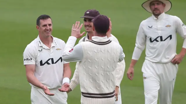 Dan Worrall celebrates taking a wicket