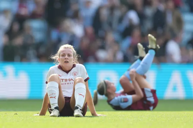 Lauren Hemp of Manchester City reacts after the final whistle is blown during the Barclays Women´s Super League match between Aston Villa and Manchester City at Villa Park