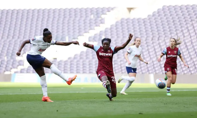 Jessica Naz of Tottenham Hotspur scores her team's second goal during the Barclays Women's Super League match between Tottenham Hotspur and West Ham United