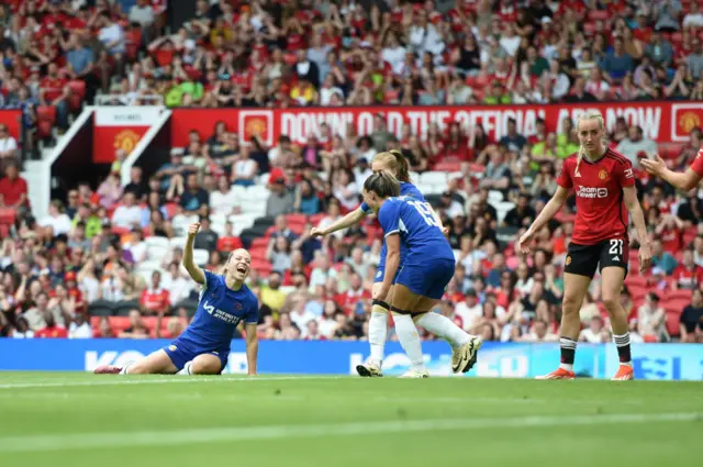 Melanie Leupolz of Chelsea celebrates after scoring her team's fifth goal during the Barclays Women´s Super League match between Manchester United and Chelsea FC