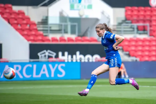 Emma Bissell of Everton scores her teams third goal during the Barclays Women's Super League match between Bristol City and Everton FC at Ashton Gate Stadium