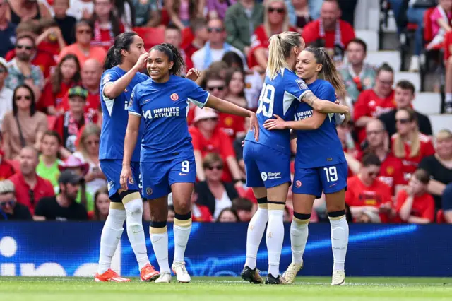 Johanna Rytting Kaneryd of Chelsea Women celebrates after scoring a goal to make it 0-2 during the Barclays Women's Super League match between Manchester United and Chelsea FC at Old Trafford