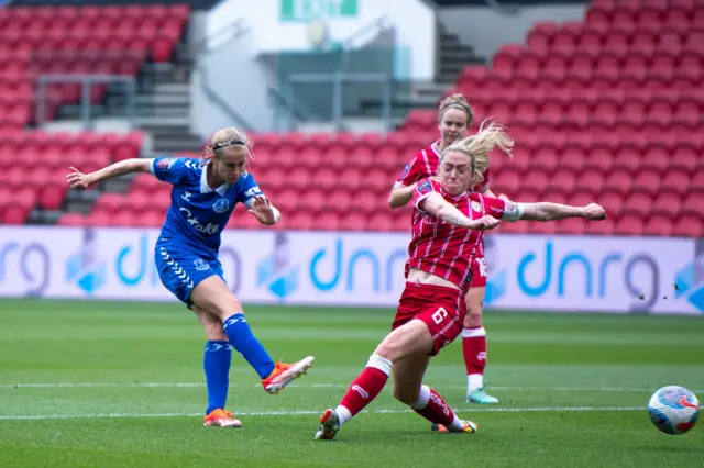 Katja Snoeijs of Everton scores her teams first goal during the Barclays Women's Super League match between Bristol City and Everton FC at Ashton Gate