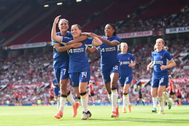 Fran Kirby of Chelsea celebrates after scoring her team's sixth goal during the Barclays Women´s Super League match between Manchester United and Chelsea FC at Old Trafford