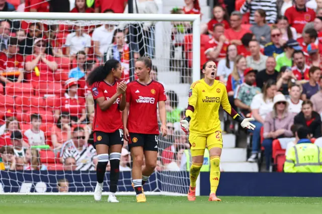 Mary Earps of Manchester United Women reacts during the Barclays Women's Super League match between Manchester United and Chelsea FC at Old Trafford