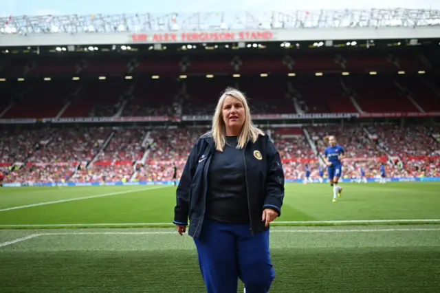 Emma Hayes, Manager of Chelsea looks on prior to the Barclays Women´s Super League match between Manchester United and Chelsea FC