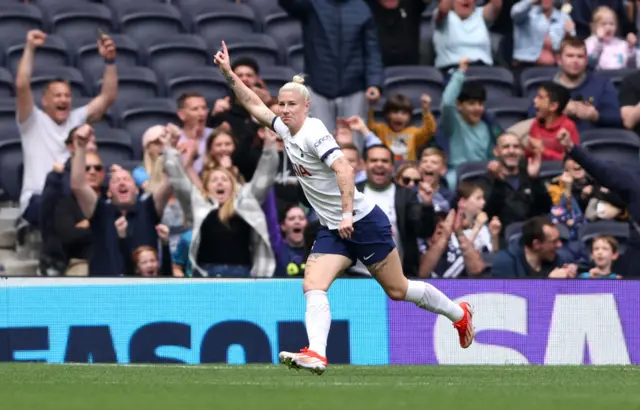 Bethany England of Tottenham Hotspur celebrates scoring her team's first goal during the Barclays Women's Super League match between Tottenham Hotspur and West Ham United at Tottenham Hotspur Stadium