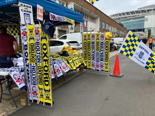 Hats and scarves at a stall outside Wembley