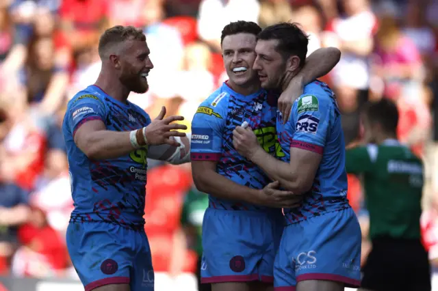 Jake Wardle celebrates his second try of the Challenge Cup semi-final against Hull KR