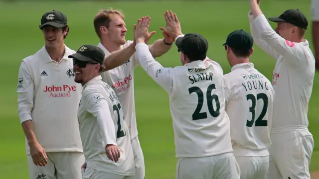 Notts celebrate taking wicket