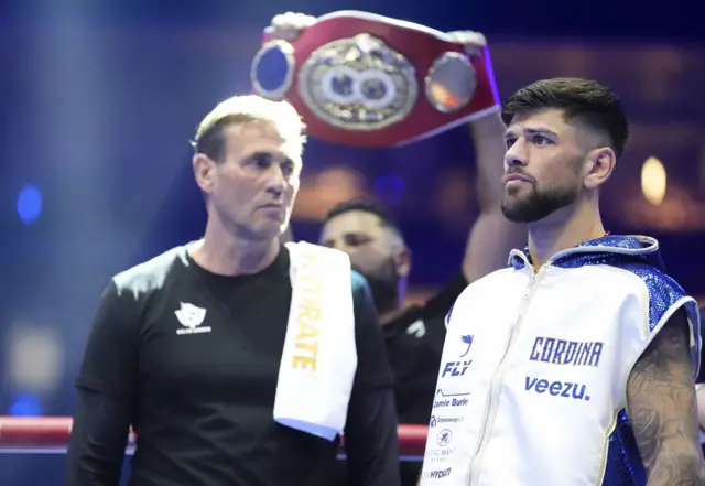 Joe Cordina in blue and white in the ring