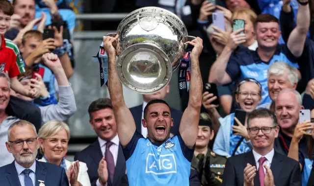 Dublin captain James McCarthy lifts the Sam Maguire Cup after beating Kerry in last year's final