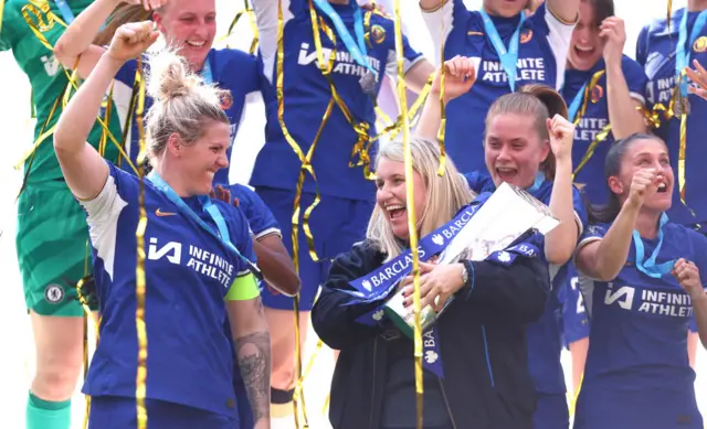 Emma Hayes and Millie Bright trophy