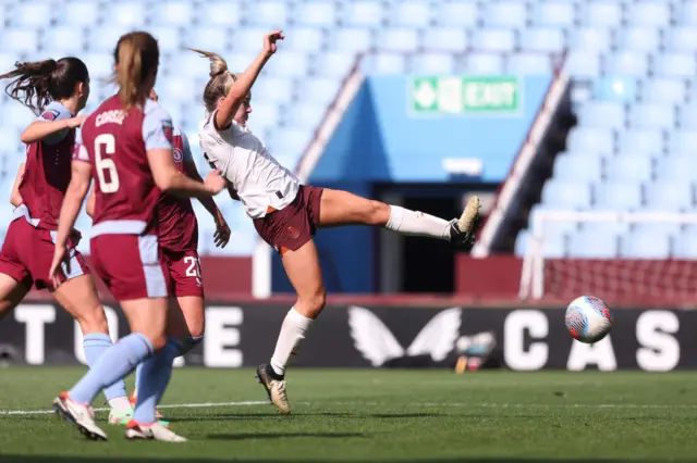 Lauren Hemp of Manchester City scores her team's second goal during the Barclays Women´s Super League match between Aston Villa and Manchester City at Villa Park