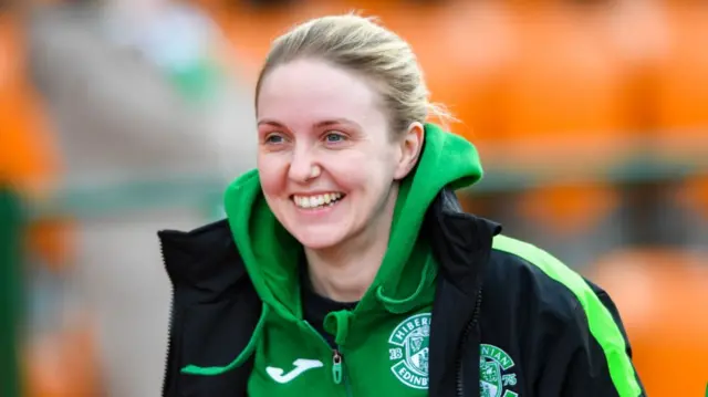 Hibs' Rachael Boyle before an SWPL match between Hibernian and Celtic at Meadowbank, on March 12, 2023, in Edinburgh, Scotland.