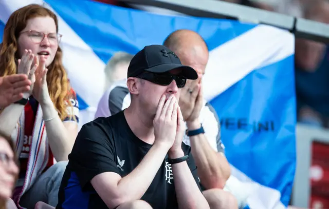 Rangers fans during a Scottish Power Women's Premier League match between Rangers and Partick Thistle at Broadwood Stadium, on May 19, 2024, in Glasgow, Scotland.