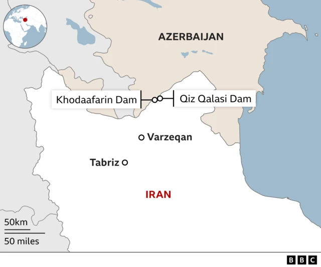 Map highlighting where the two dams are