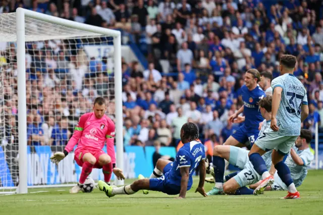 Raheem Sterling of Chelsea scores his team's second goal during the Premier League match between Chelsea FC and AFC Bournemouth