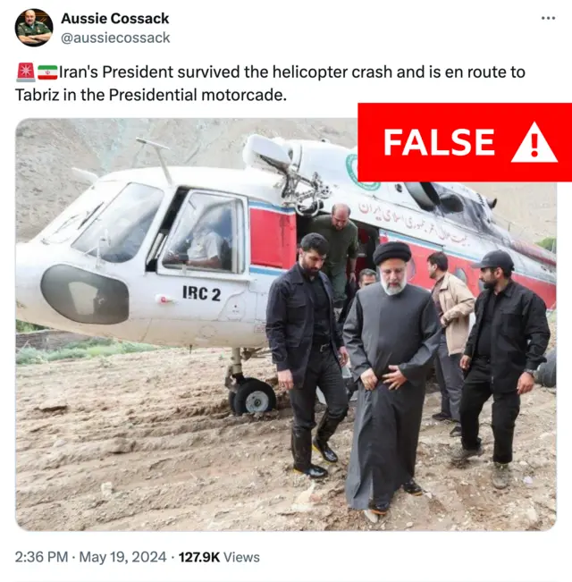 Fake image of Raisi after the crash