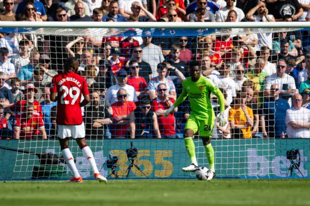 Andre Onana of Manchester United in action during the Premier League match between Brighton & Hove Albion and Manchester United at American Express Community Stadium