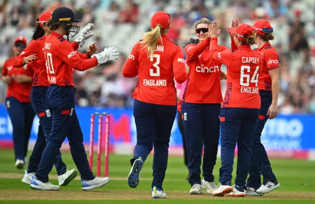 England celebrating a wicket during the first T20 against Pakistan