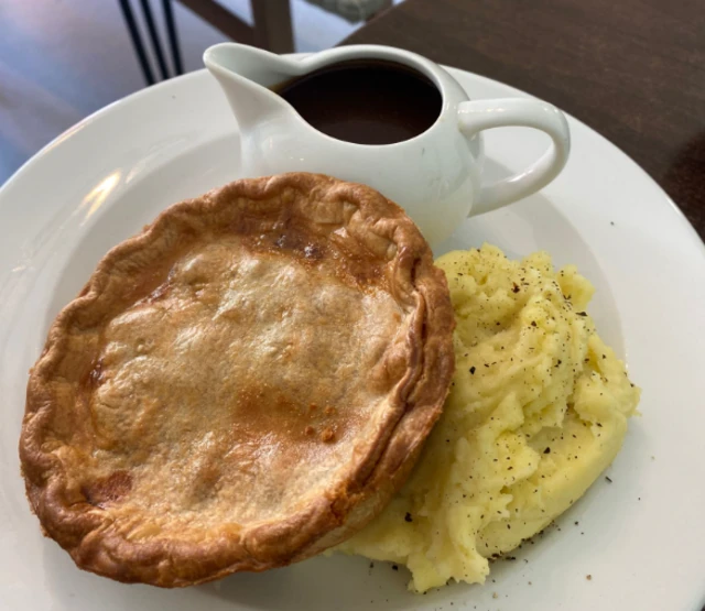 Klopp pie at a café near Anfield