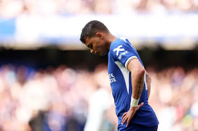 Thiago Silva of Chelsea looks on during the Premier League match between Chelsea FC and AFC Bournemouth at Stamford Bridge