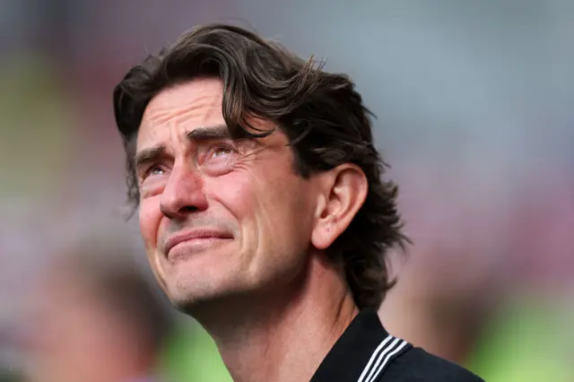 Thomas Frank, Manager of Brentford, looks on during the Premier League match between Brentford FC and Newcastle United at Brentford Community Stadium