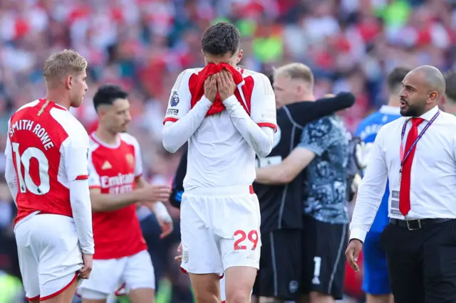 Kai Havertz of Arsenal looks dejected after the Premier League match between Arsenal FC and Everton FC at Emirates Stadium