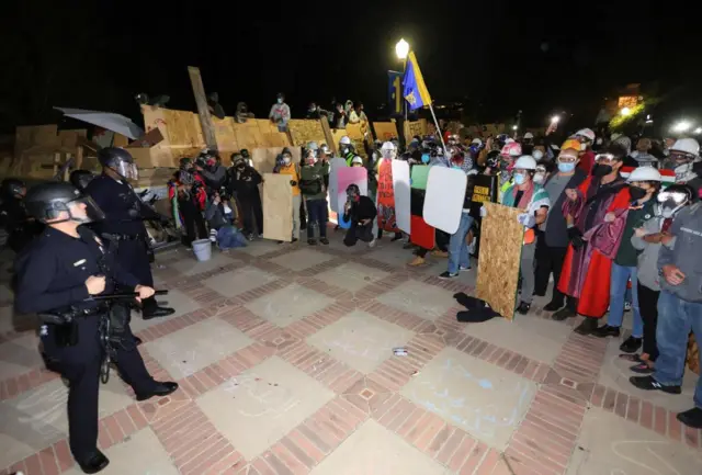 Police and protesters at UCLA