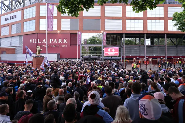 Fans gather outside of Villa Park