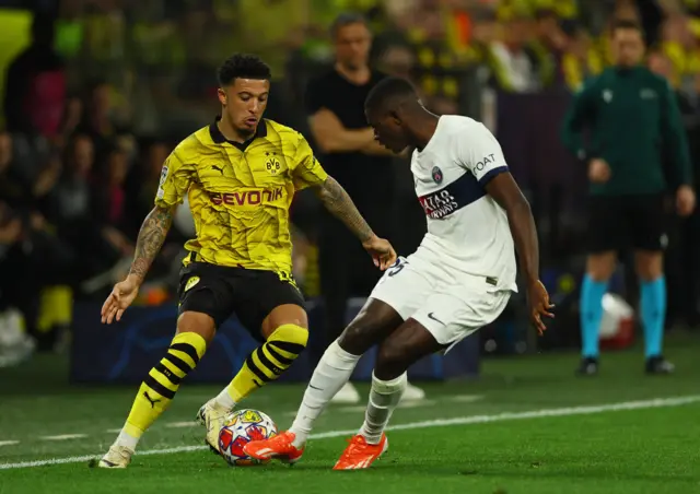 Jadon Sancho playing against Paris St-Germain