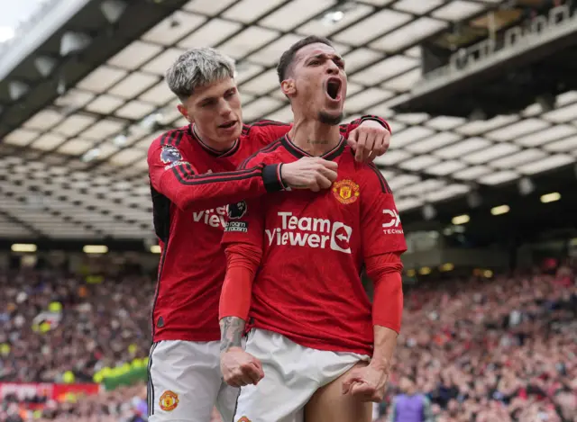 Manchester United's Antony celebrates scoring against Burnley