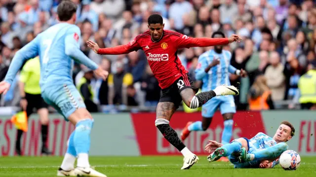 Marcus Rashford playing against Coventry