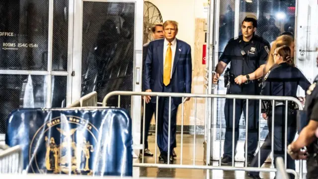 Donald Trump outside court