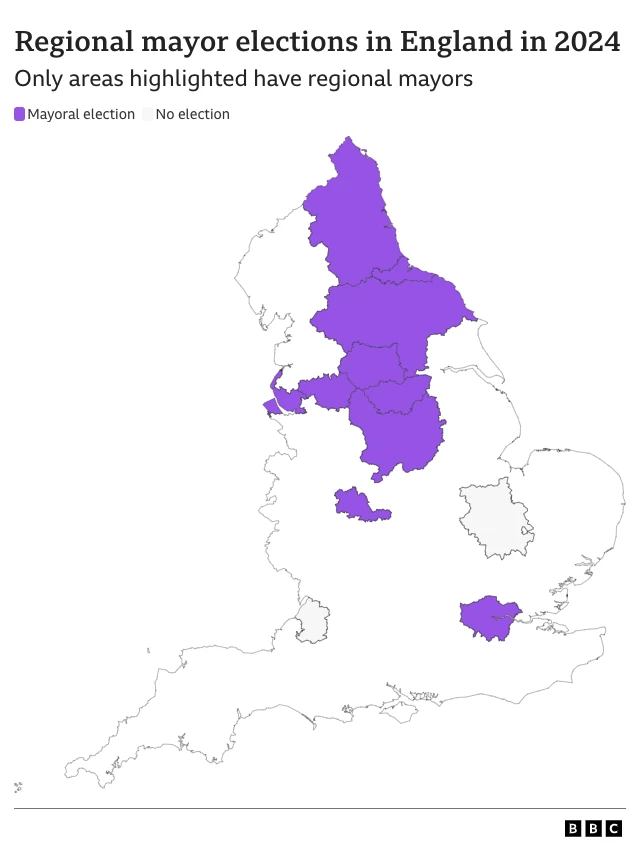 Graphic showing regional mayors being elected in England