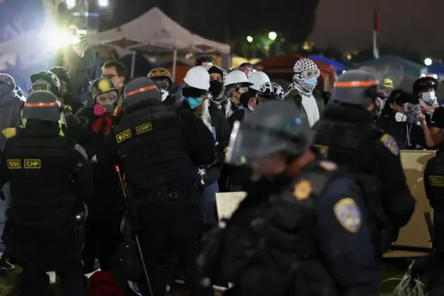 Police and protesters at UCLA