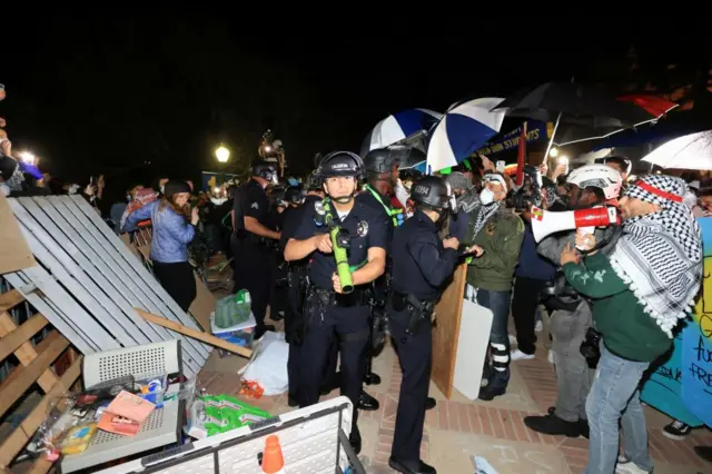 Police and protesters at UCLA